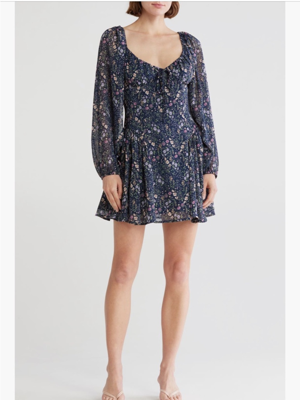 Lush Blue Floral Mini Dress with Pink & Lavender Accents